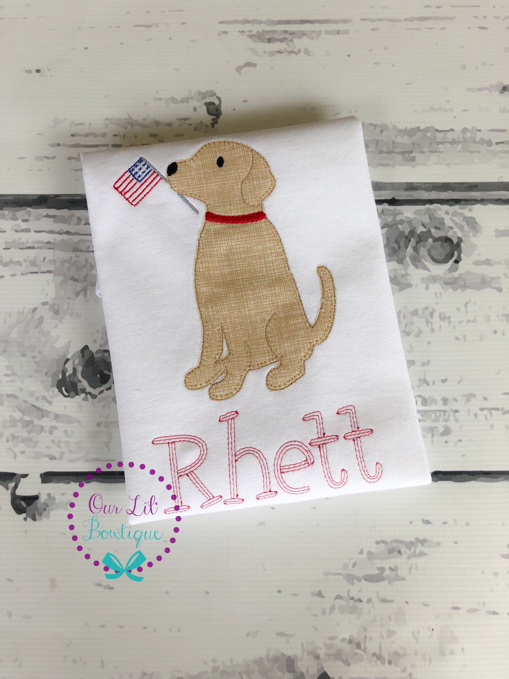 Patriotic Dog Shirt: Vintage Stitch Appliqué, 4th of July