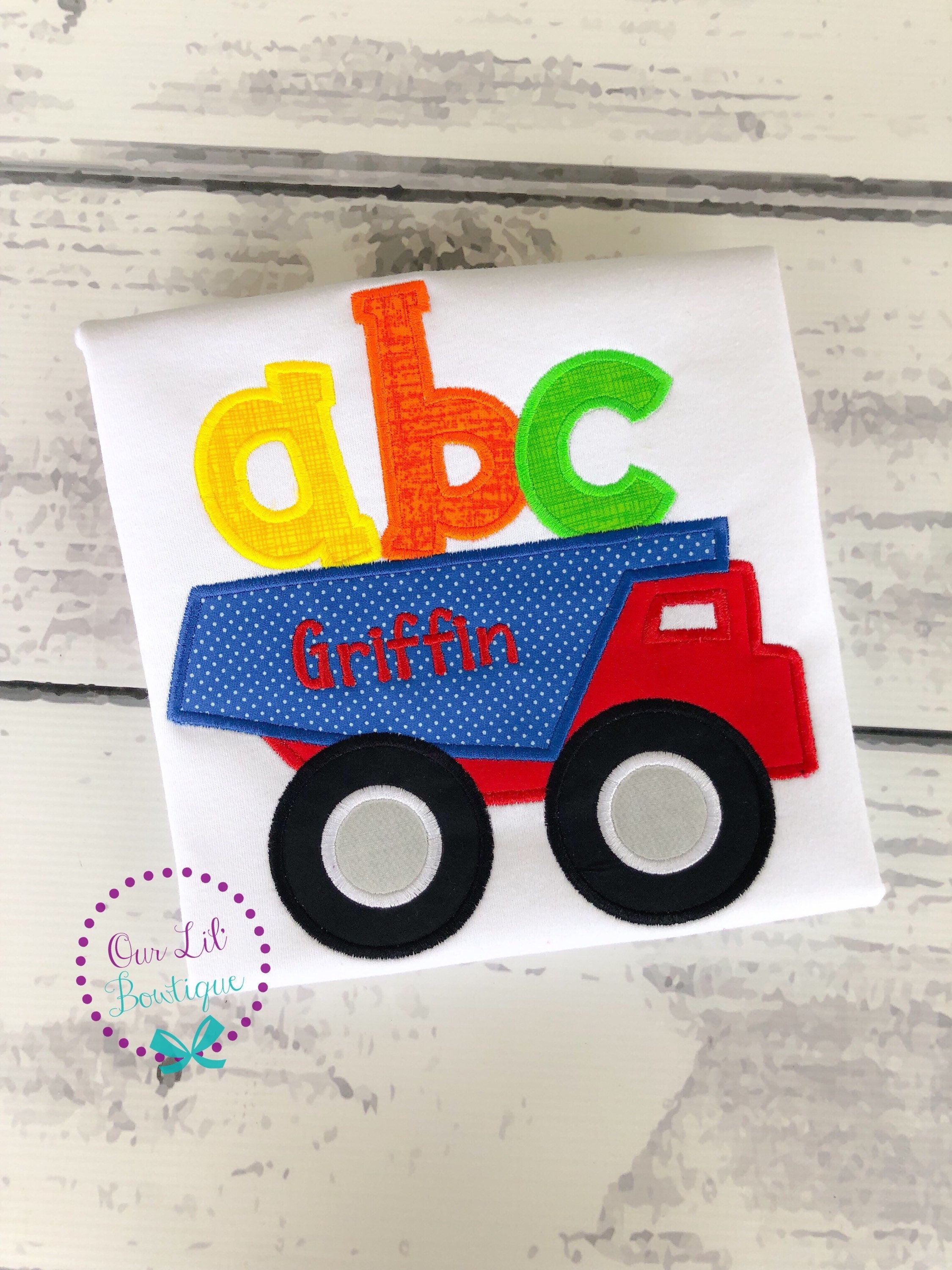 ABC Dump Truck Back to School Shirt - Embroidered Raglan Tee