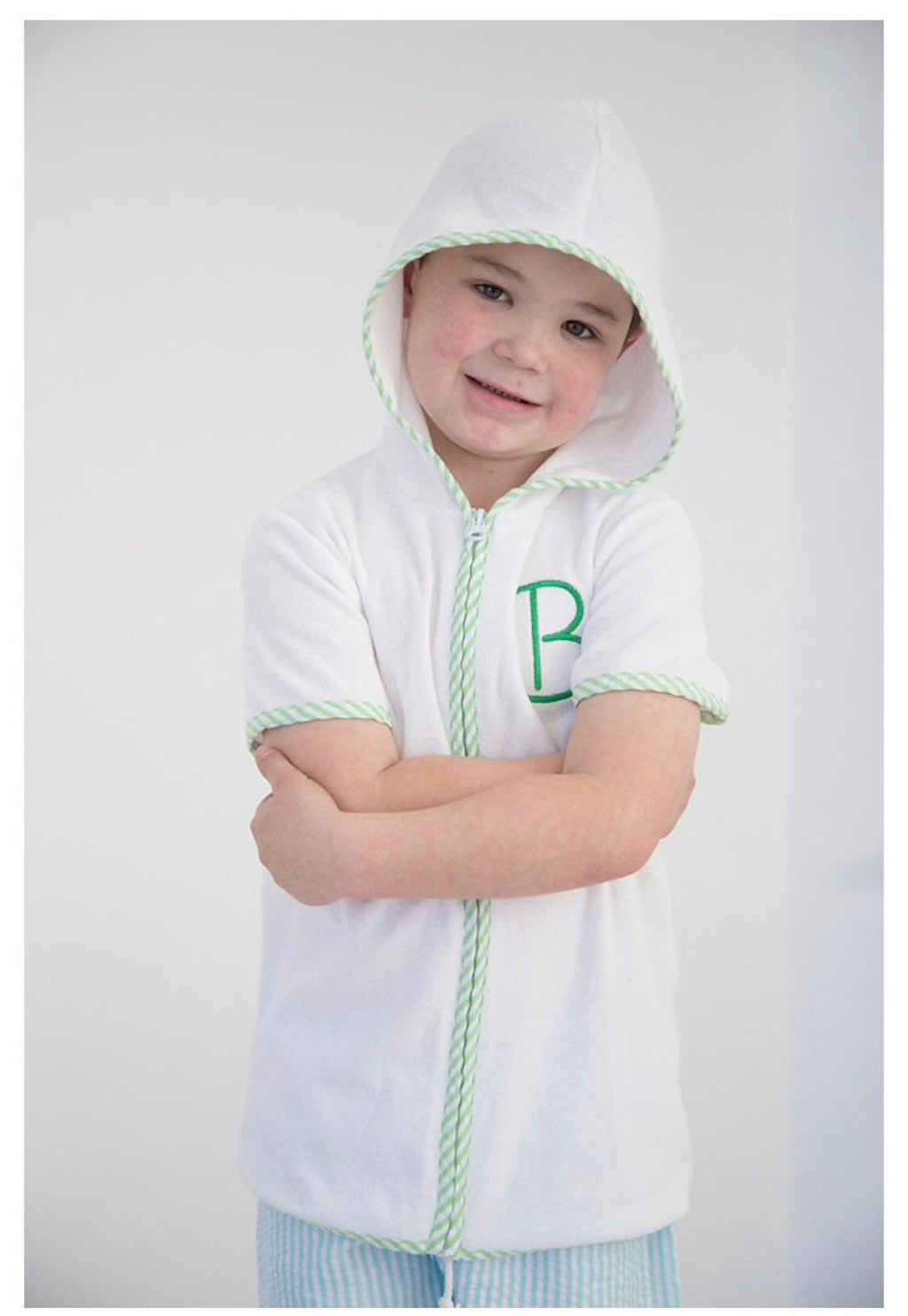 Personalized Terry Cloth Boy's Cover-Up: Shark Applique, Monogrammed Hooded Bathing Suit