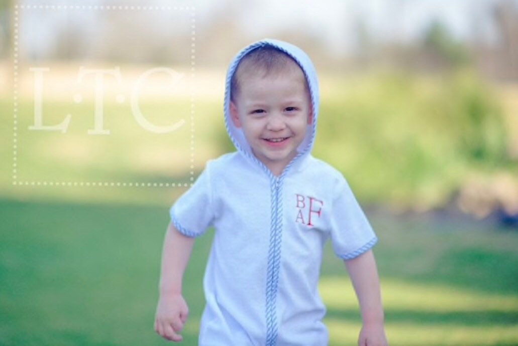 Personalized Terry Cloth Boy's Cover-Up: Shark Applique, Monogrammed Hooded Bathing Suit