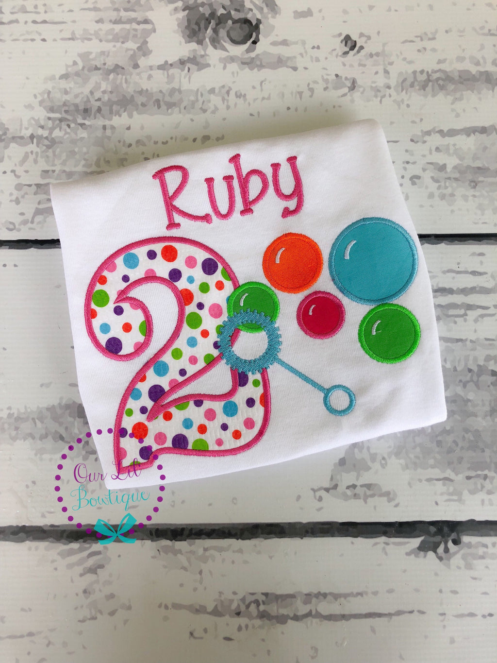 Personalized Bubble Birthday Shirt: Wand & Colorful Bubbles