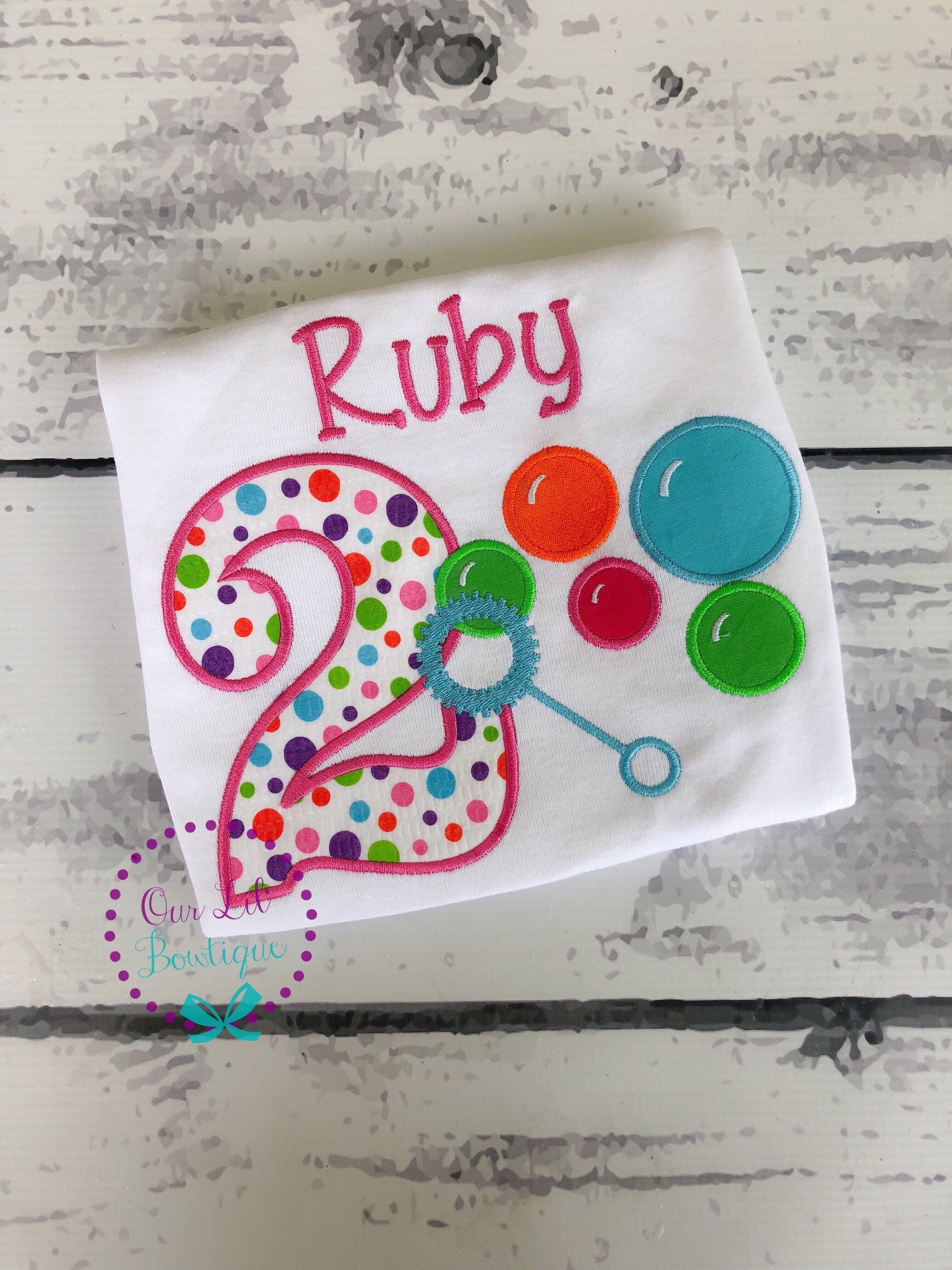 Personalized Bubble Birthday Shirt: Wand & Colorful Bubbles
