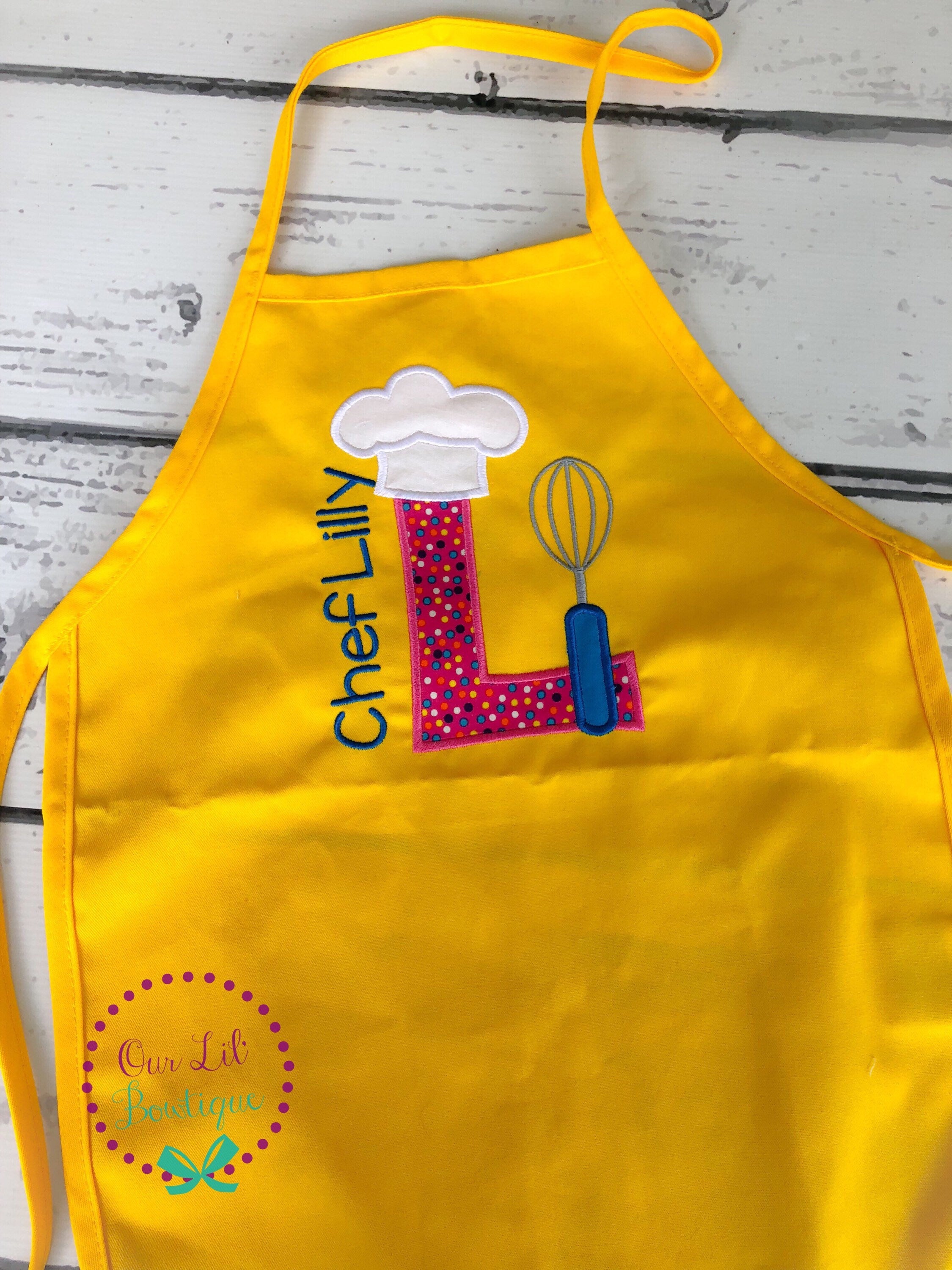 Personalized Kids Chef Apron: Letter Appliqué, Toddler Baking Gift
