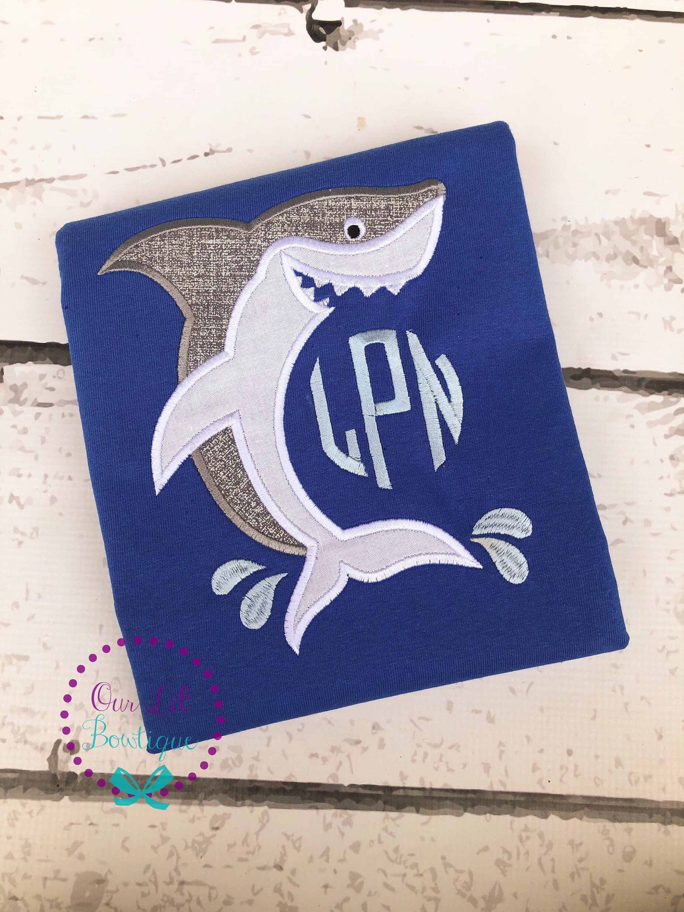 Shark Monogram Birthday Shirt - Personalized Under The Sea Applique
