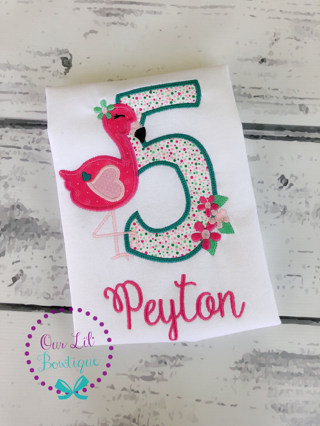 Personalized Flamingo Birthday Shirt - Applique Number Tee