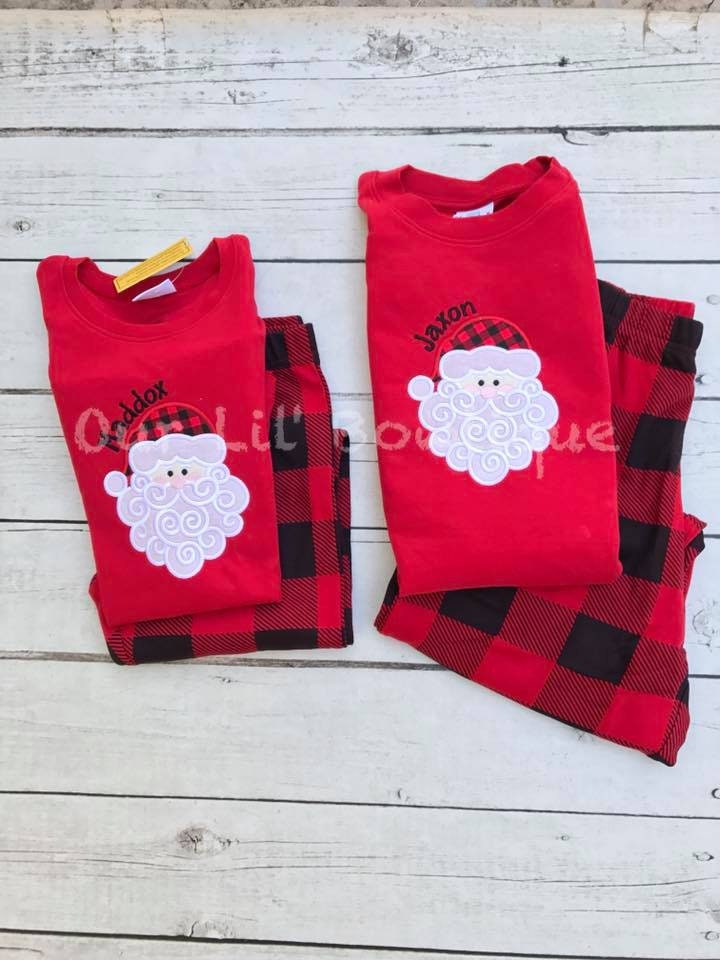 PRE-ORDER Santa Pajamas - Christmas Pajamas - Santa PJS- Girls Christmas Pajamas - Boys Christmas Pajamas - Santa Christmas PJs - Plaid