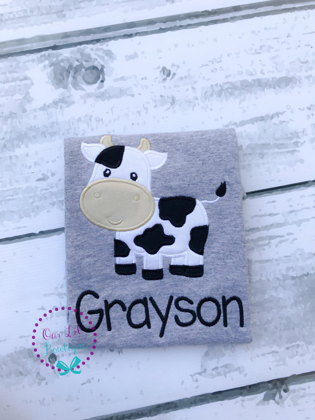 Cow Applique Shirt: Personalized Farm Birthday T-Shirt