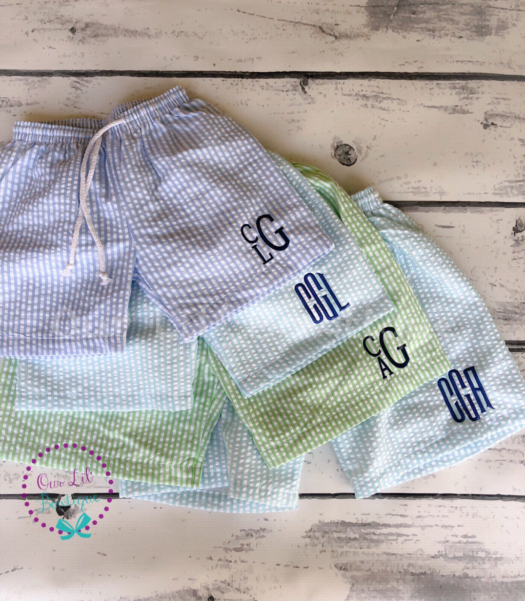 Seersucker Monogrammed Swim Trunks - Boys Monogrammed Bathing Suit - Bathing Suit - Boys Bathing Suit - Trunk - Personalized Swimsuit - Boys