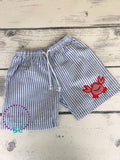 Monogrammed Seersucker Swim Trunks: Crab Appliqué Boys Bathing Suit