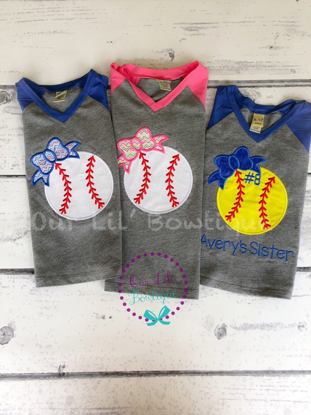 Personalized Baseball Bow Raglan Shirt - Toddler & Baby