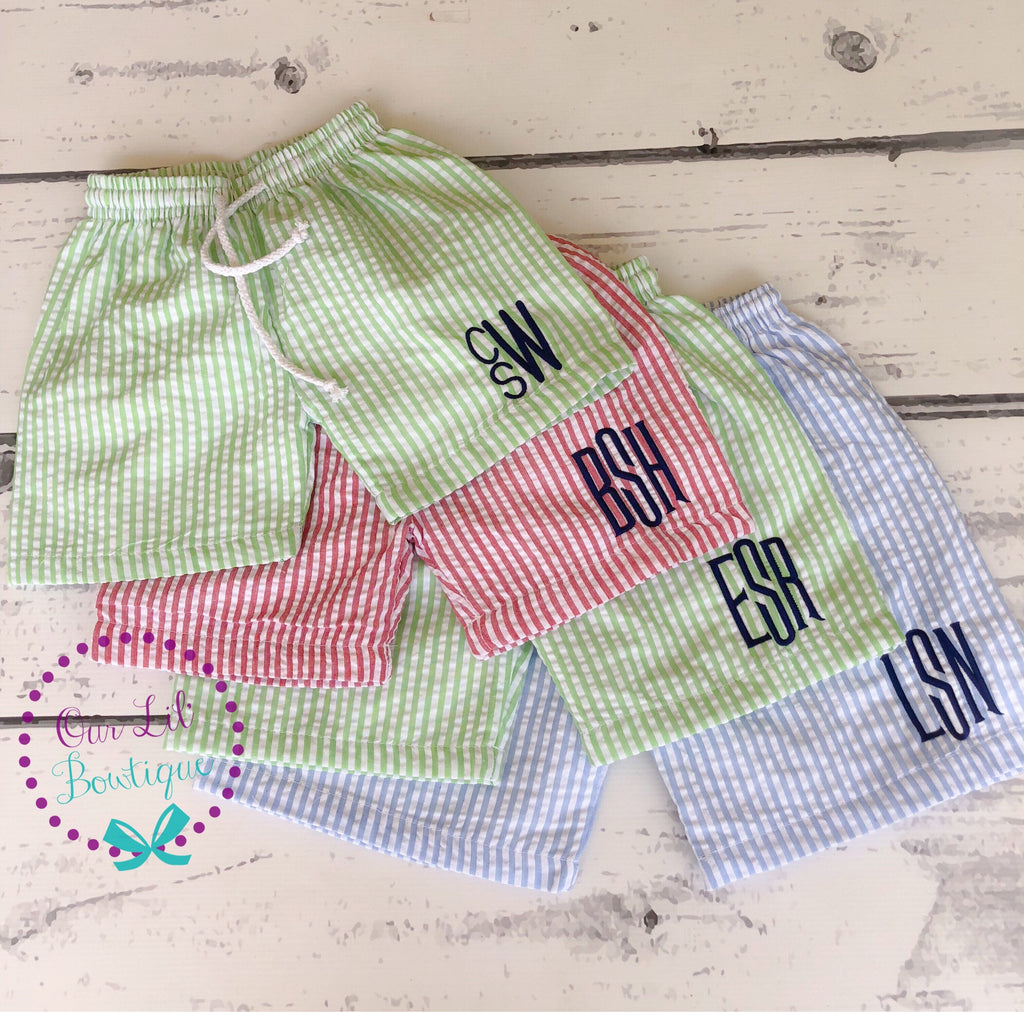 Seersucker Monogrammed Swim Trunks - Boys Monogrammed Bathing Suit - Bathing Suit - Boys Bathing Suit - Trunk - Personalized Swimsuit - Boys