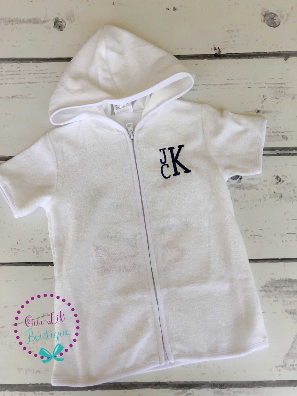 Personalized Terry Cloth Boy's Cover-Up: Shark Applique, Monogrammed Hooded Bathing Suit