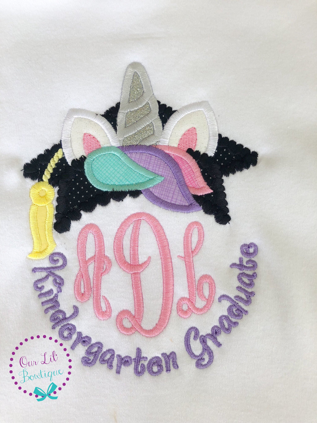 Monogrammed Unicorn Graduation Shirt: Embroidered Pre-K, Kindergarten - Graduation Dress - 2026 Grad