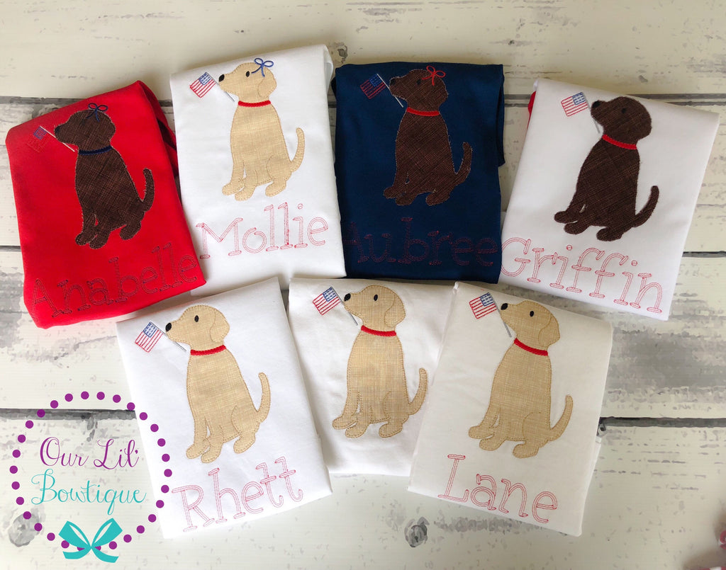 Patriotic Dog Shirt: Vintage Stitch Appliqué, 4th of July