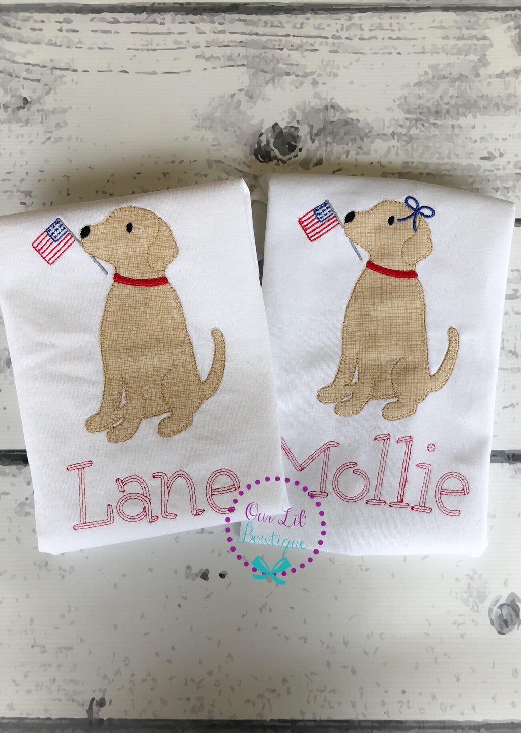 Patriotic Dog Shirt: Vintage Stitch Appliqué, 4th of July