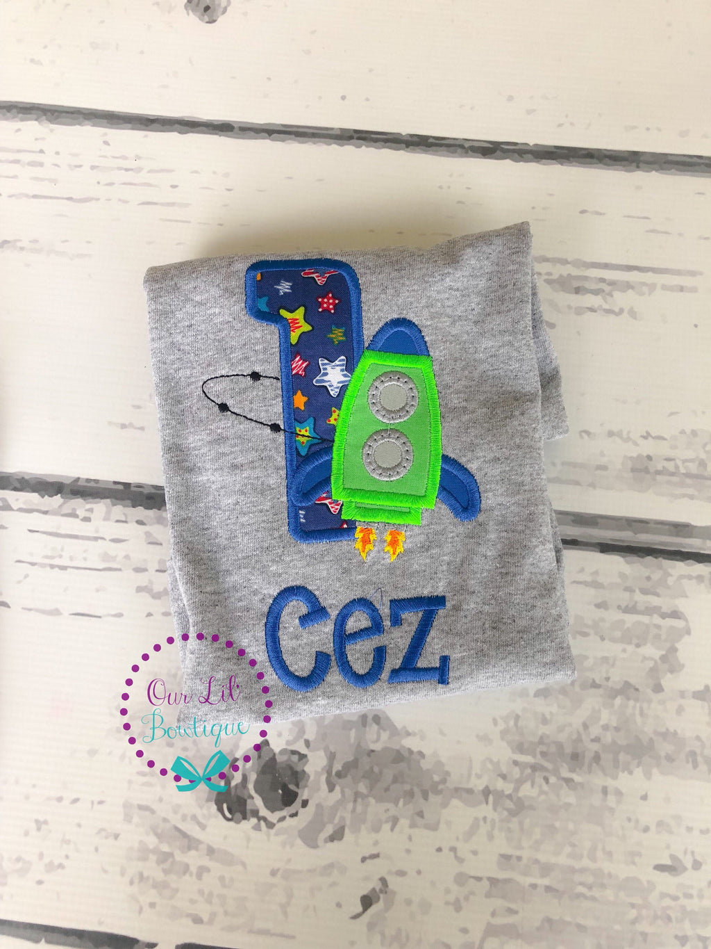 Rocket Ship Birthday Shirt: Embroidered Space Theme, Custom Age