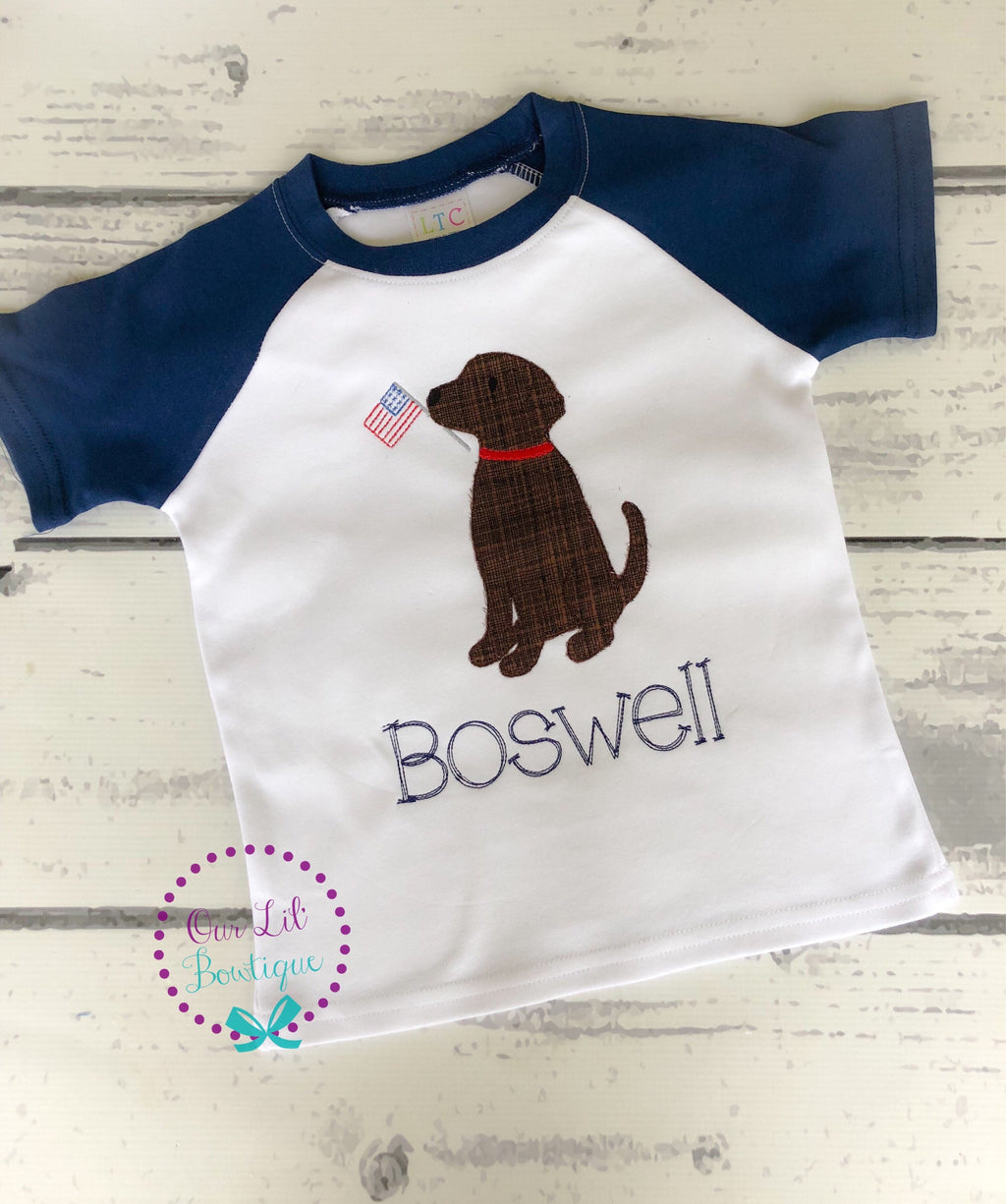 Patriotic Dog Shirt: Vintage Stitch Appliqué, 4th of July