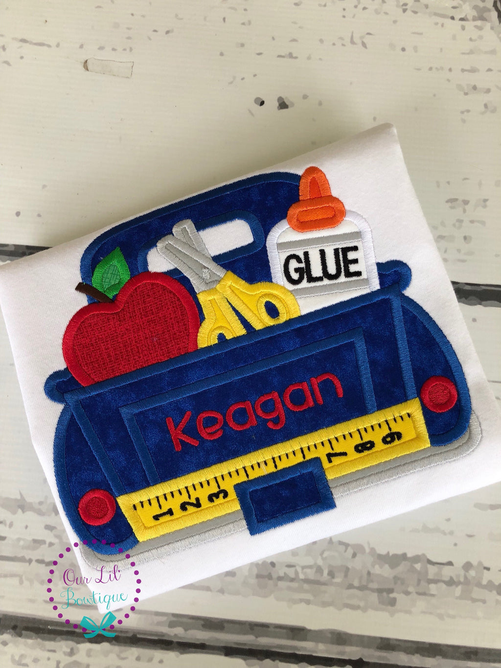 Personalized Back to School Shirt: Embroidered School Supply Truck