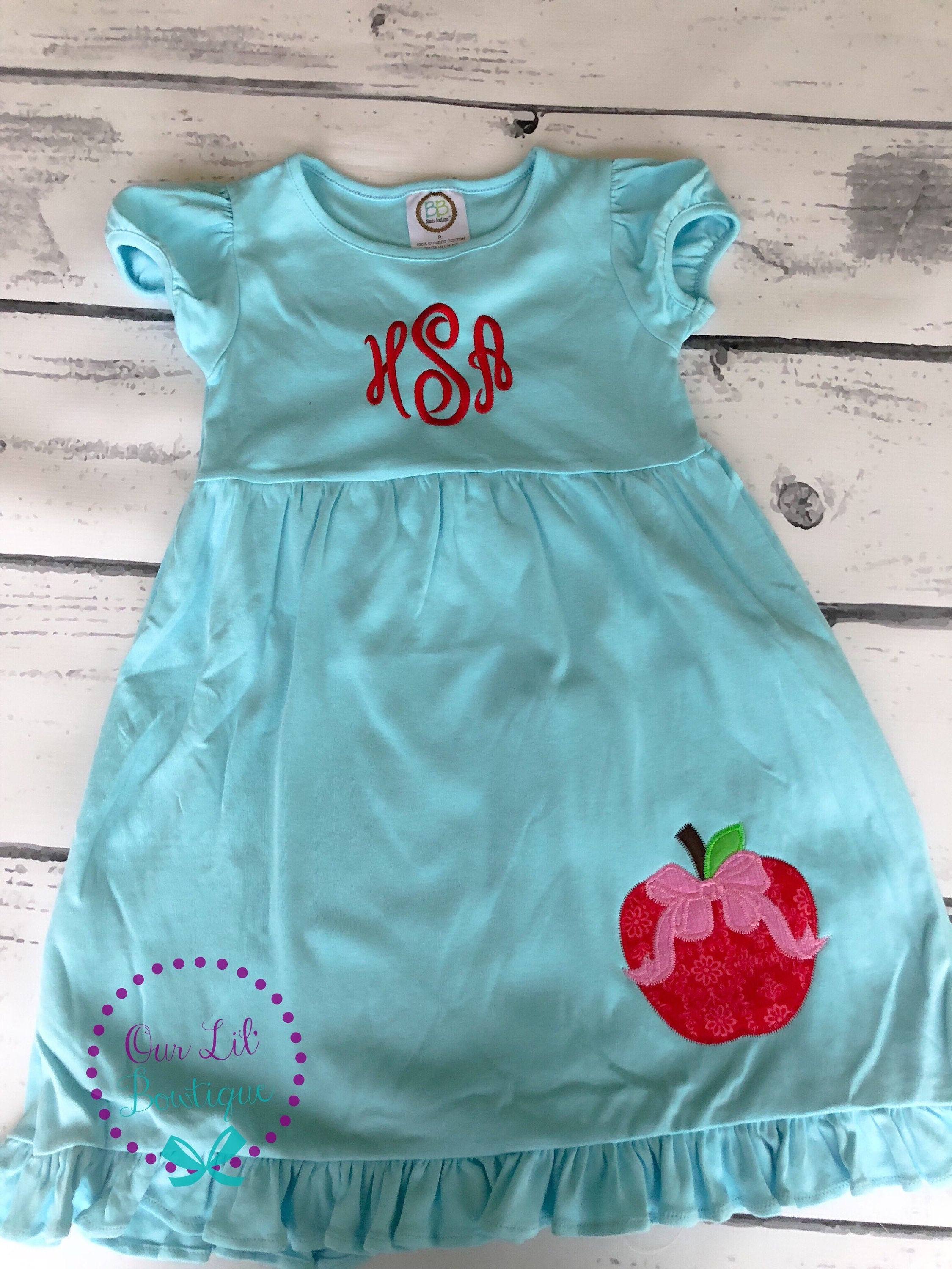 Apple Appliqué School Dress: Personalized Back to School Outfit