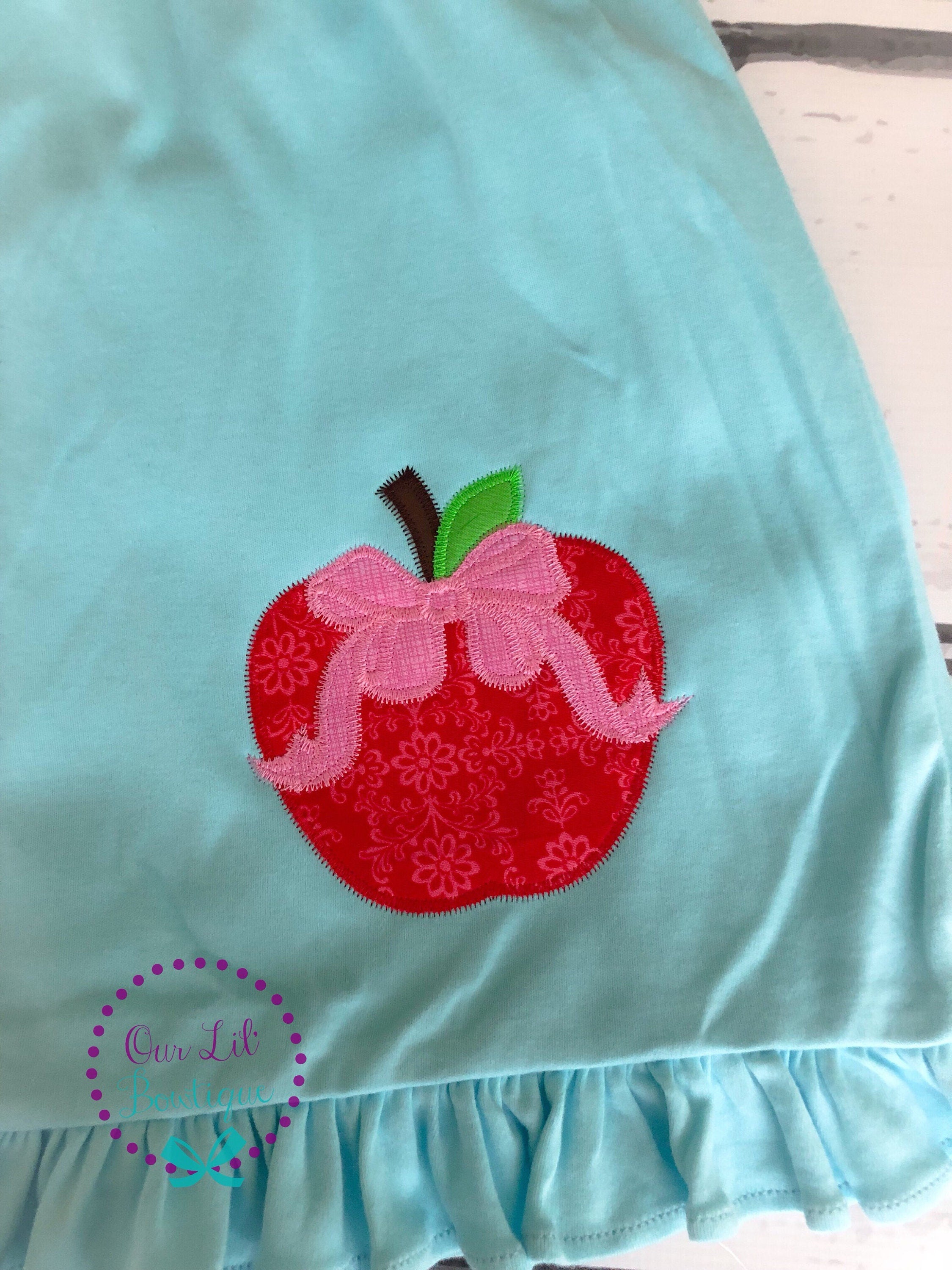 Apple Appliqué School Dress: Personalized Back to School Outfit