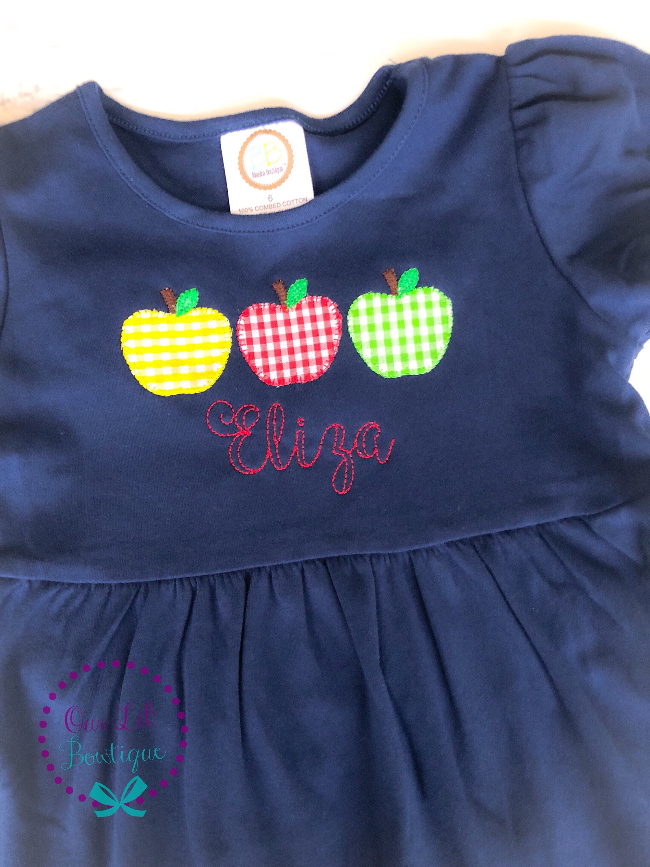 Apple School Dress - School Dress - Girls Apple Dress - Kindergarten Shirt -Preschool Dress-Monogram- Apples - Apple Shirt - Apple Picking