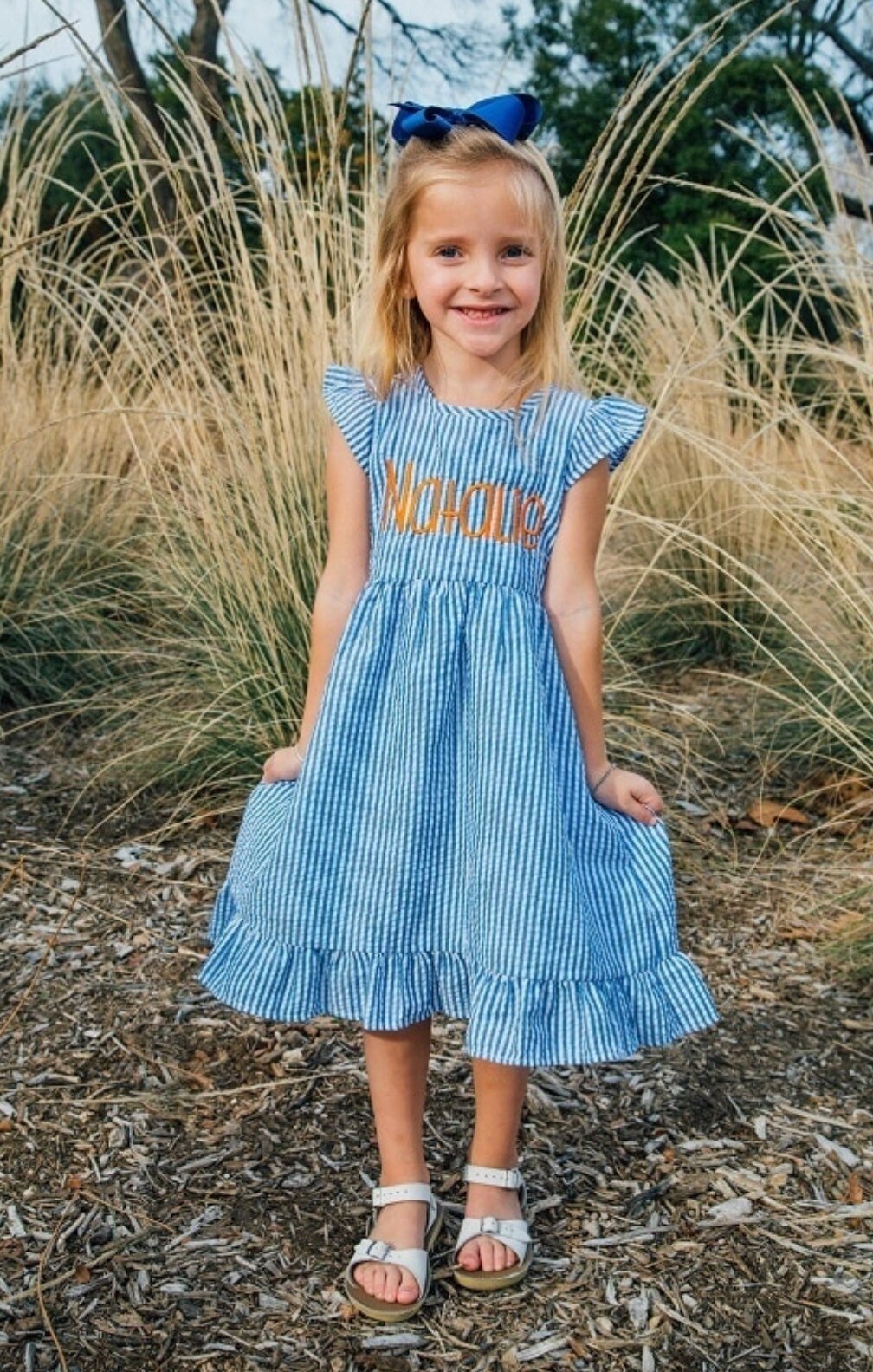 Seersucker Monogrammed Dress - Girls Monogrammed Dress - Seersucker Dress - Personalized Toddler Dress - Back To School Dress - Seersucker