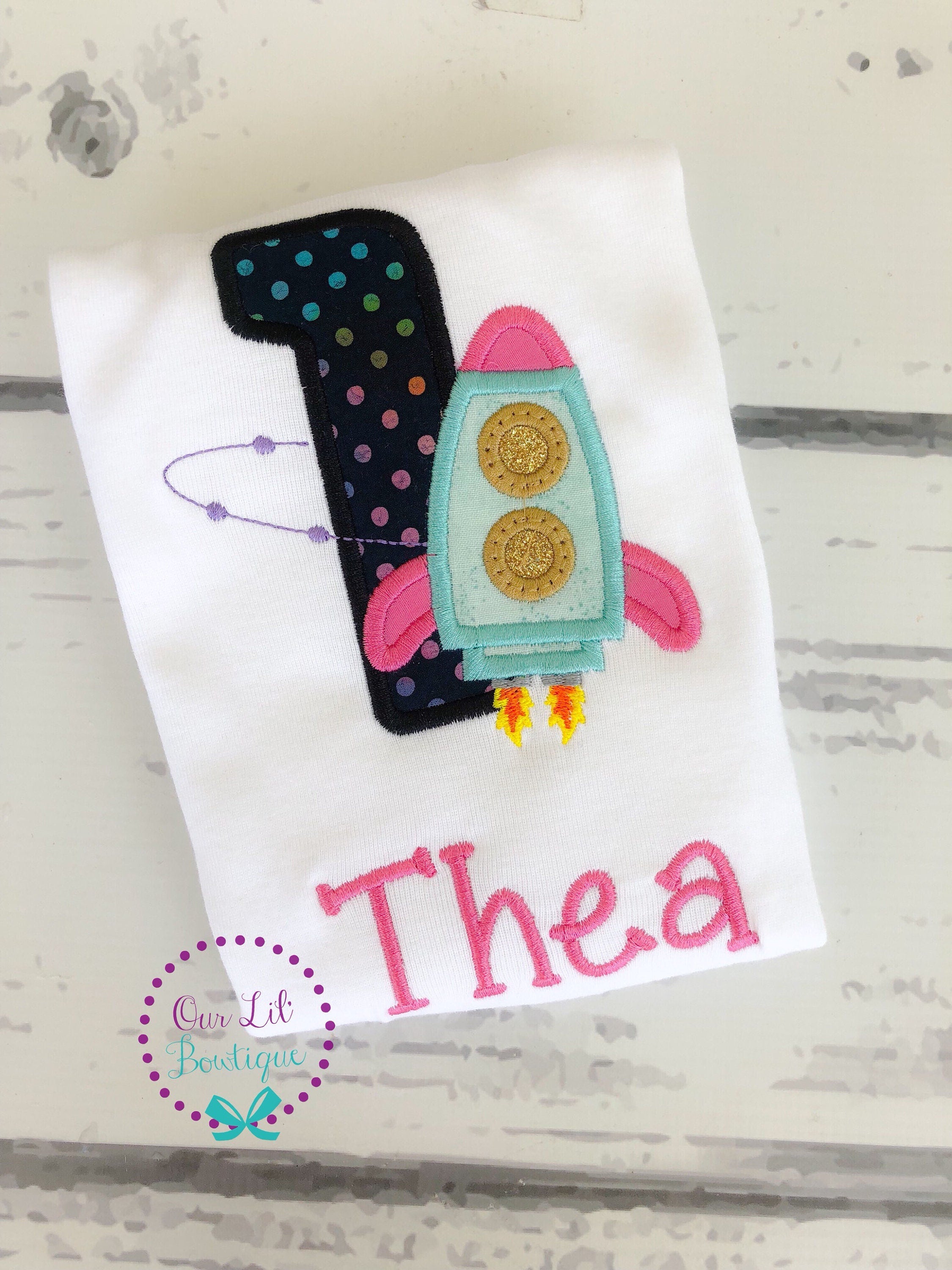 Rocket Ship Birthday Shirt: Embroidered Space Party Tee