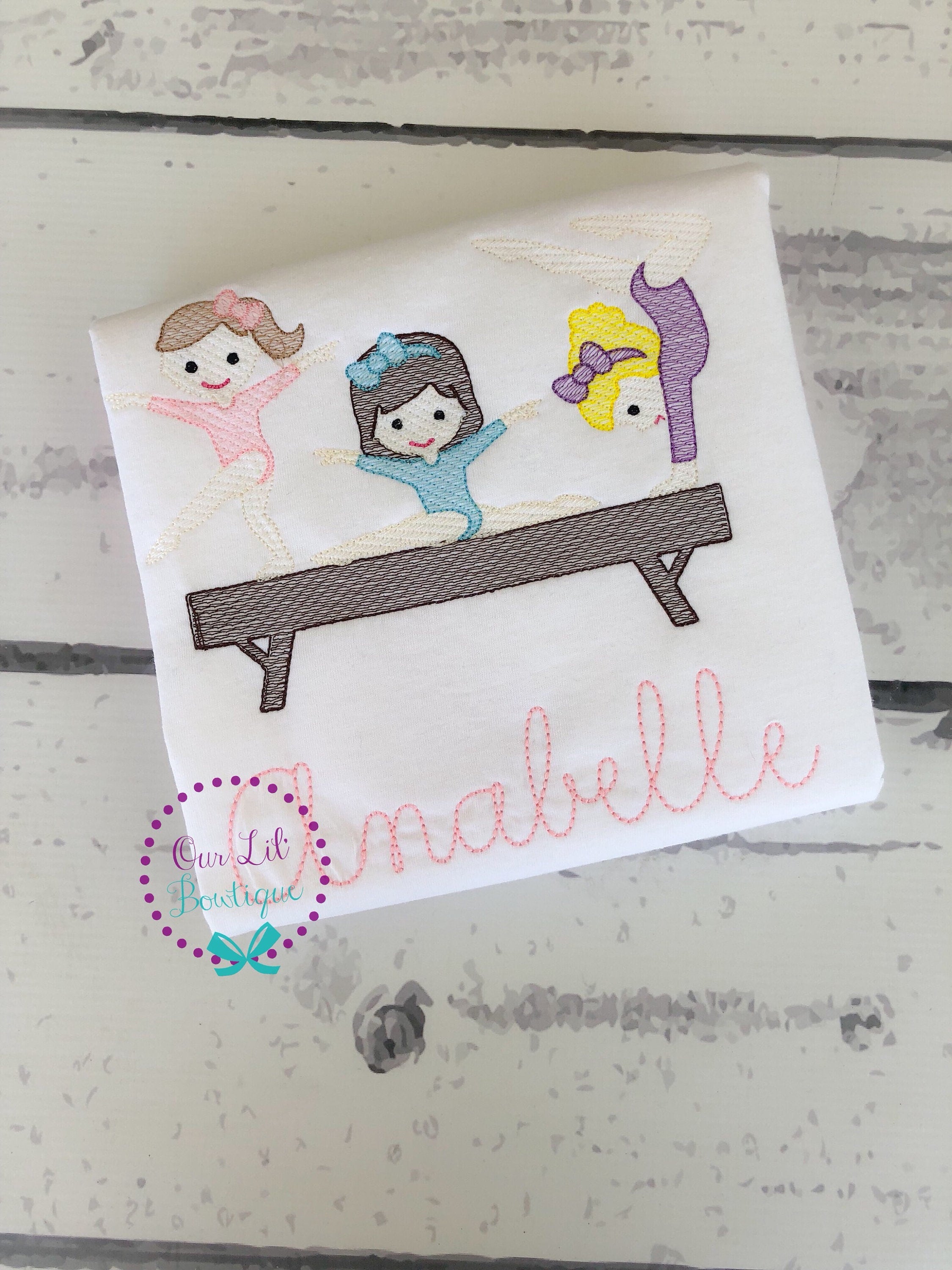 Personalized Gymnastics Shirt: Embroidered Gymnast Sketch Design