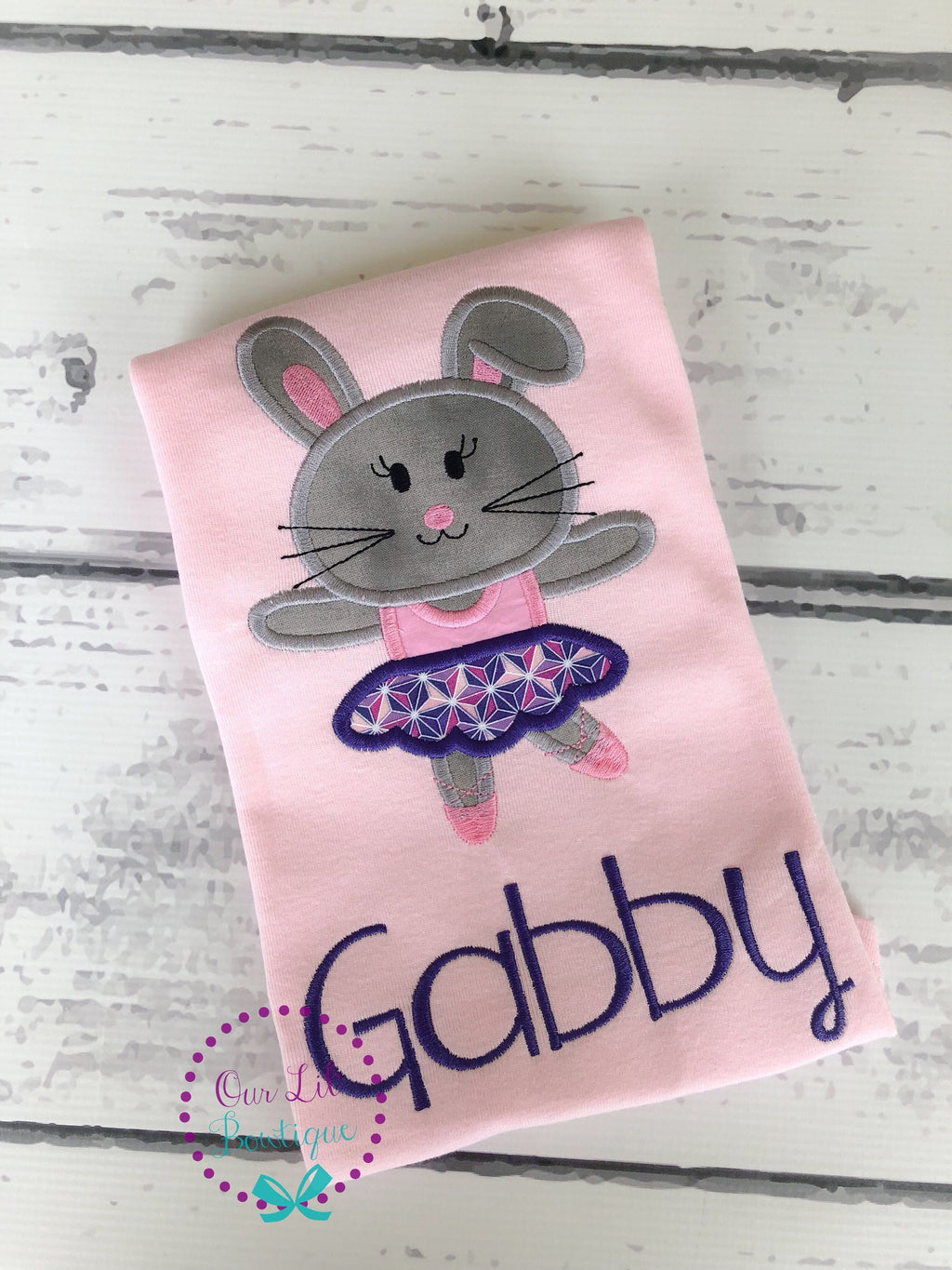 Ballerina Easter Bunny Applique Shirt - Personalized Girls Easter T-Shirt