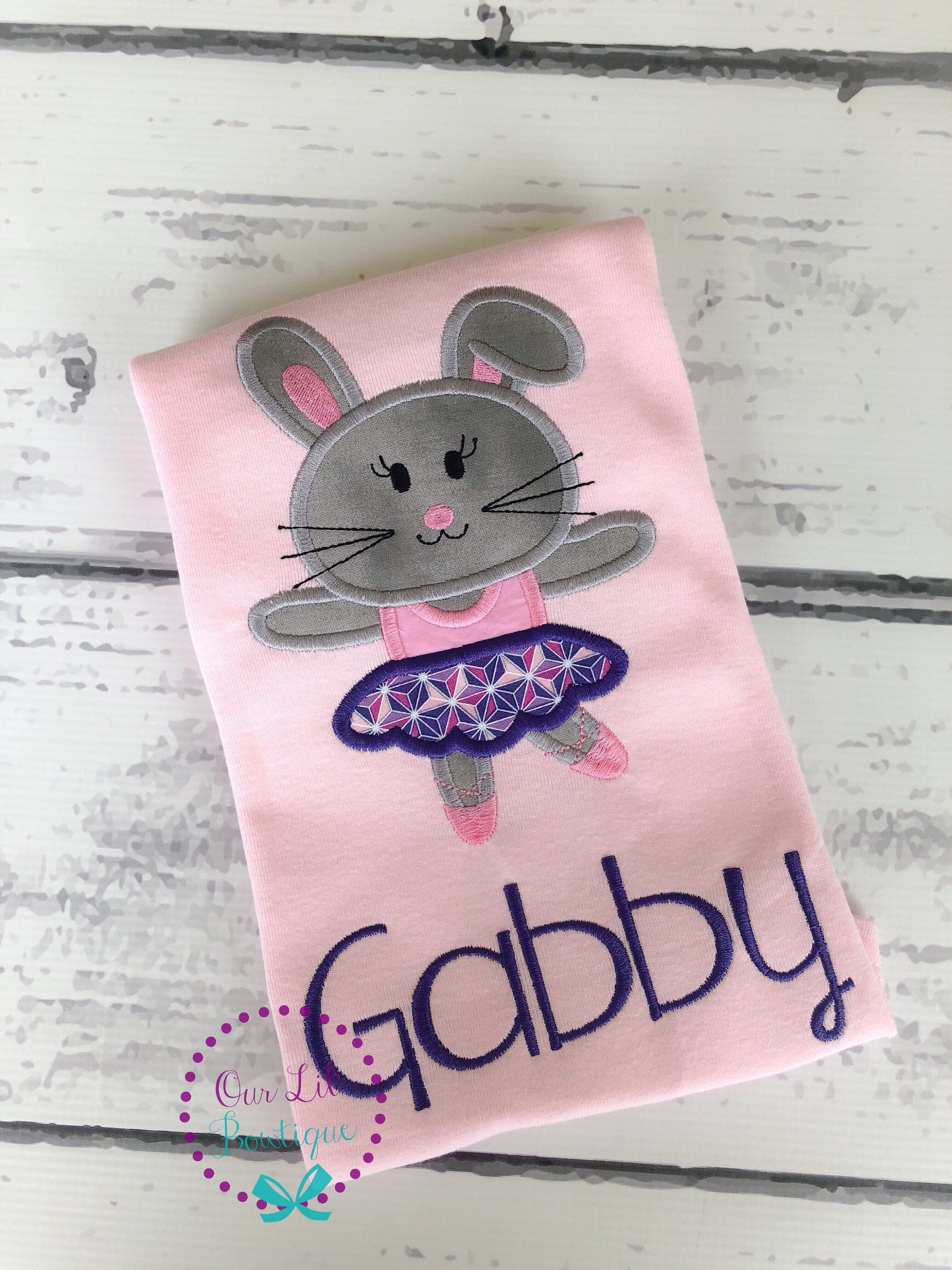 Ballerina Easter Bunny Applique Shirt - Personalized Girls Easter T-Shirt