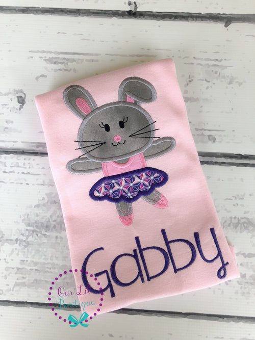 Ballerina Easter Bunny Applique Shirt - Personalized Girls Easter T-Shirt