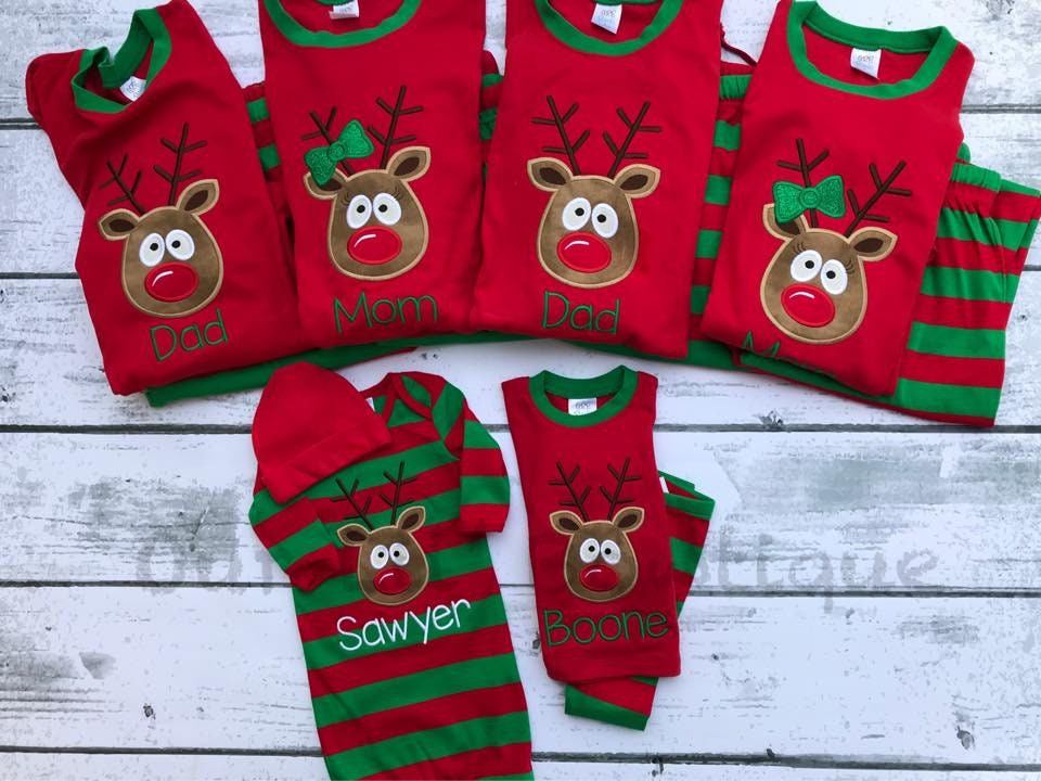 PRE-ORDER Personalized Reindeer Christmas Pajamas: Striped Holiday PJs
