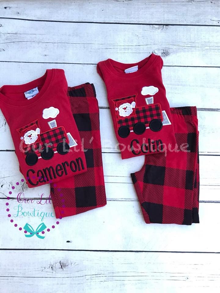 PRE-ORDER Christmas Train - Boy's Christmas PJs- Christmas Tree - Personalized Christmas PJs - Christmas Train Shirt - Christmas Train PJS