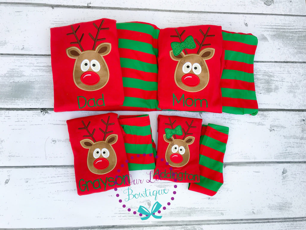 PRE-ORDER Personalized Reindeer Christmas Pajamas: Striped Holiday PJs