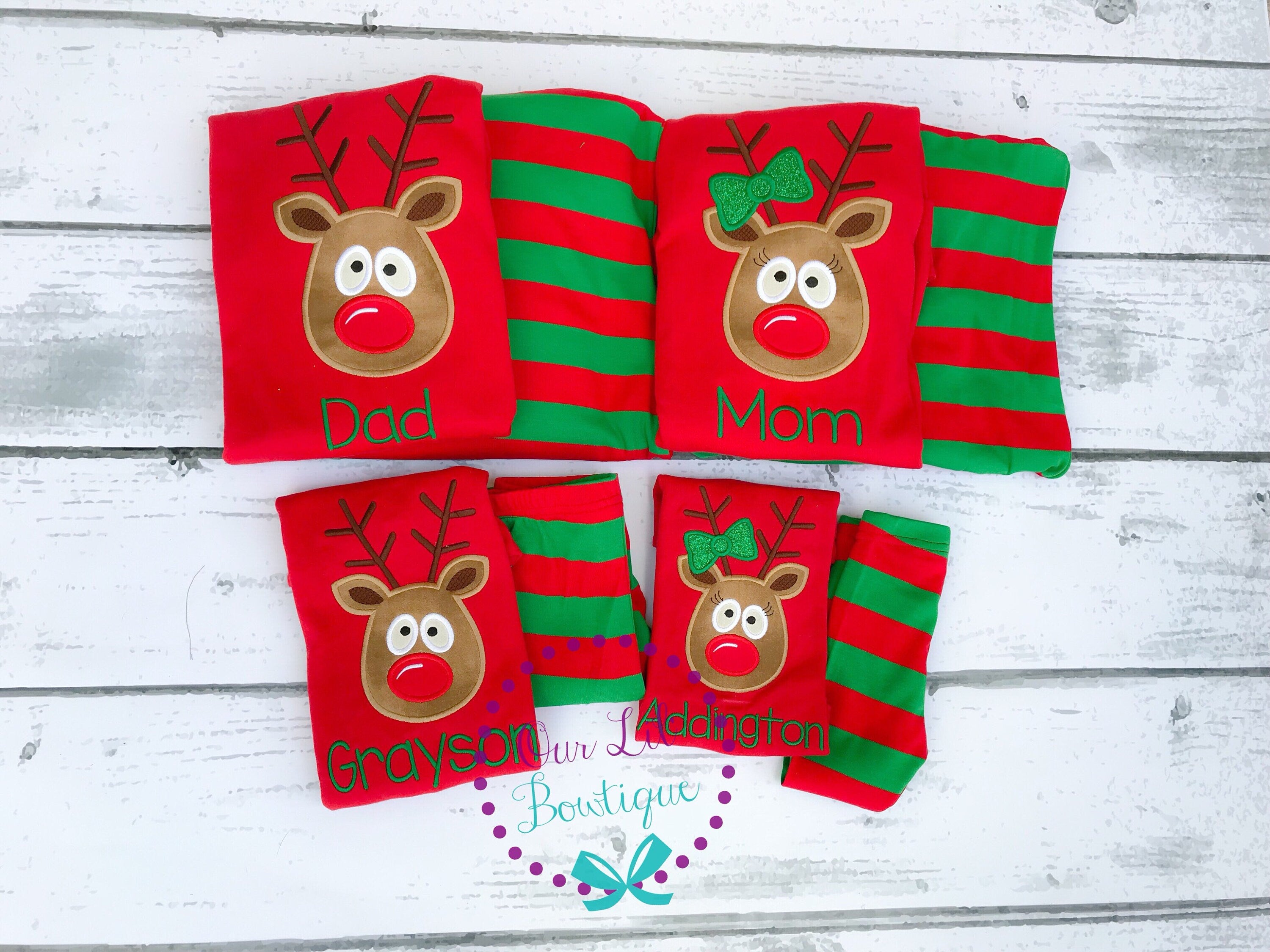PRE-ORDER Personalized Reindeer Christmas Pajamas: Striped Holiday PJs