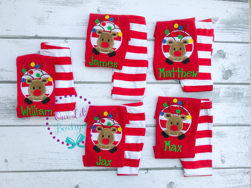PRE-ORDER Reindeer Christmas Pajamas - Christmas PJs- Pajamas- Personalized Christmas PJs - Christmas Reindeer -Matching Christmas Pajamas