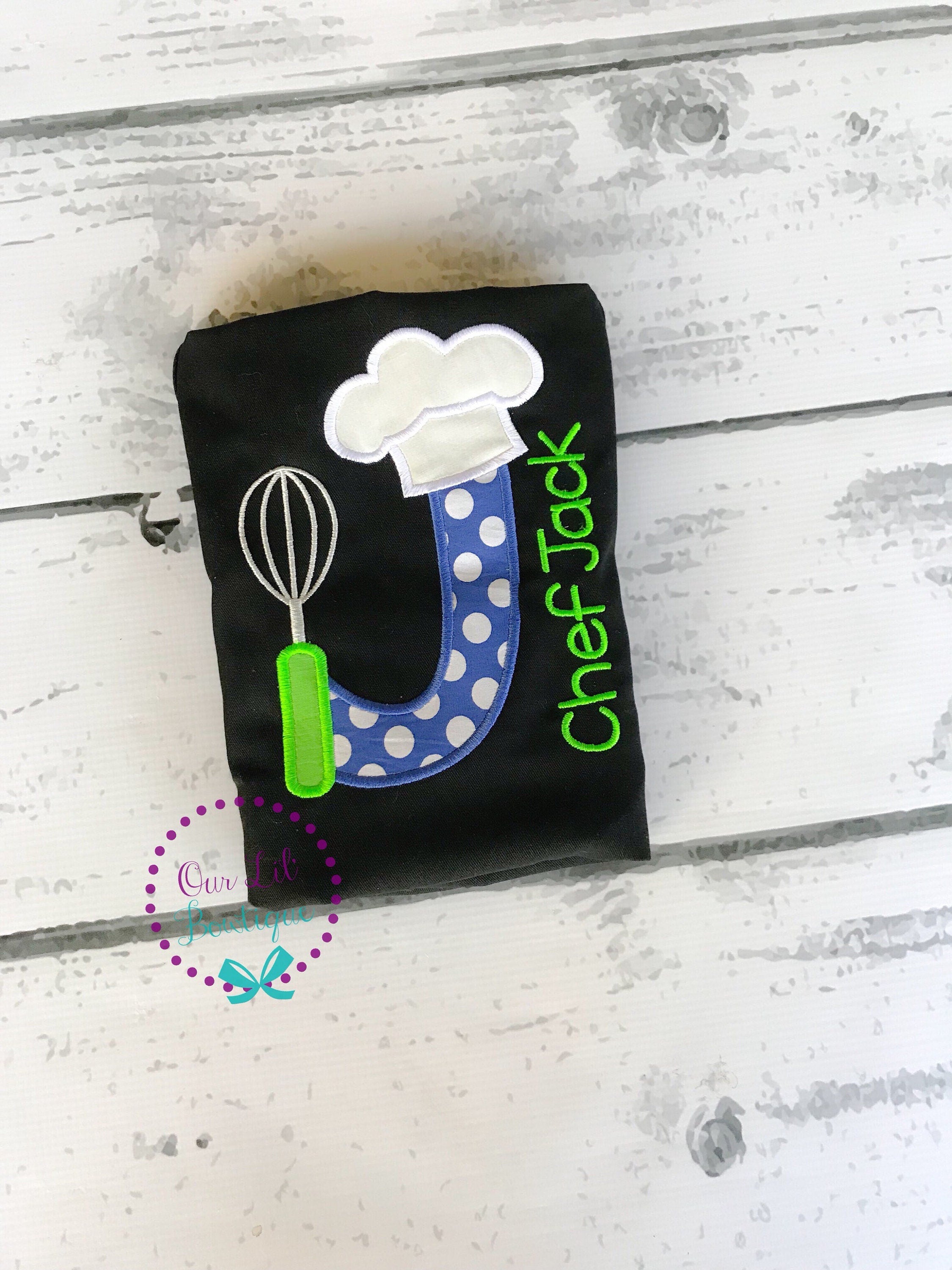 Personalized Kids Chef Apron: Letter Appliqué, Toddler Baking Gift