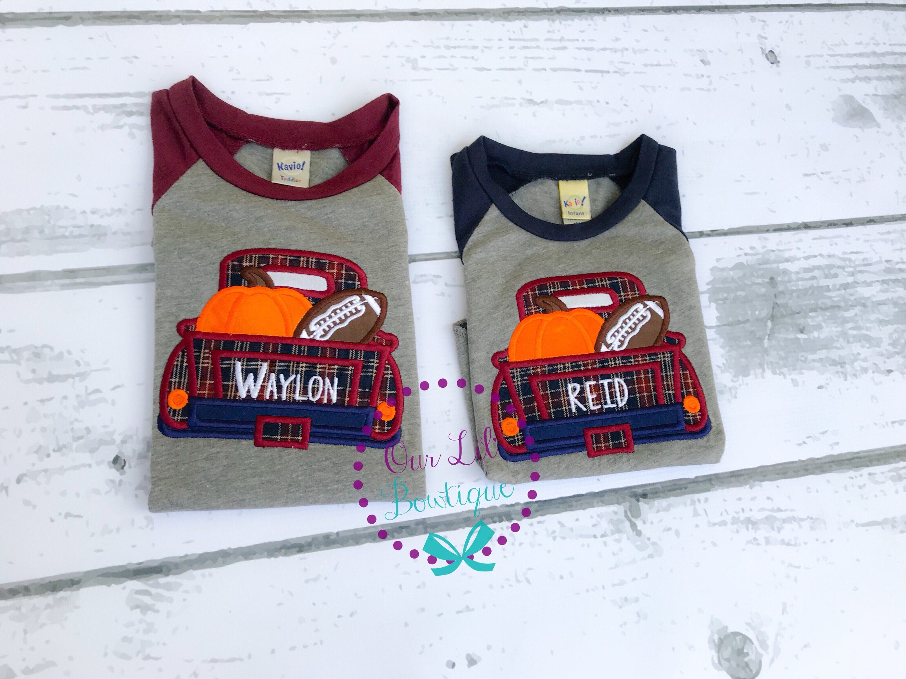 Personalized Fall Truck Raglan Shirt: Halloween Football Applique