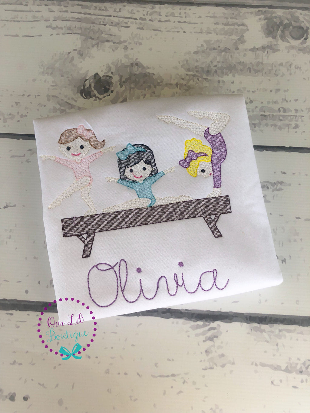 Personalized Gymnastics Shirt: Embroidered Gymnast Sketch Design