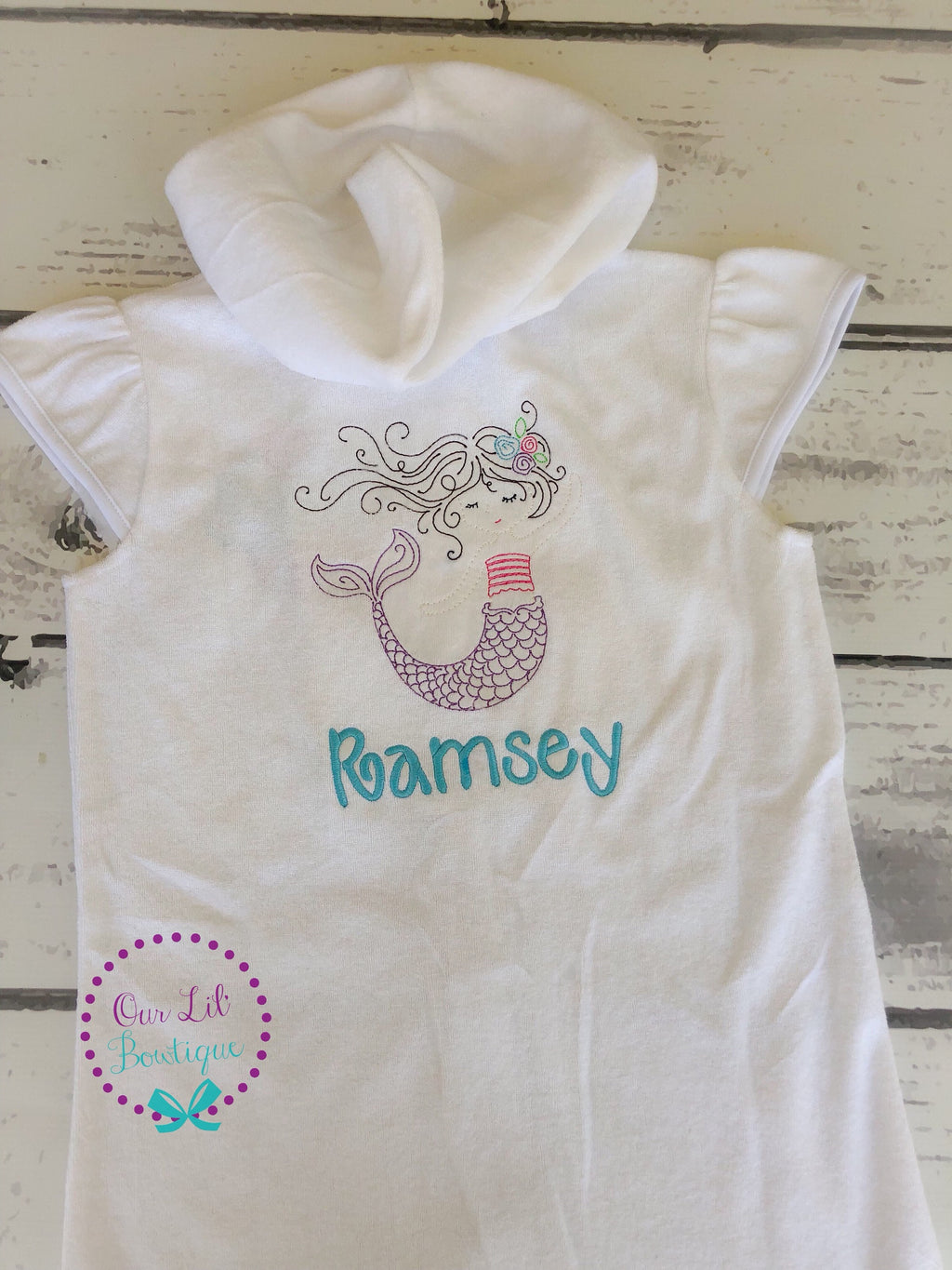 Personalized Mermaid Terry Cloth Cover Up: Toddler Swim, Dance Costume