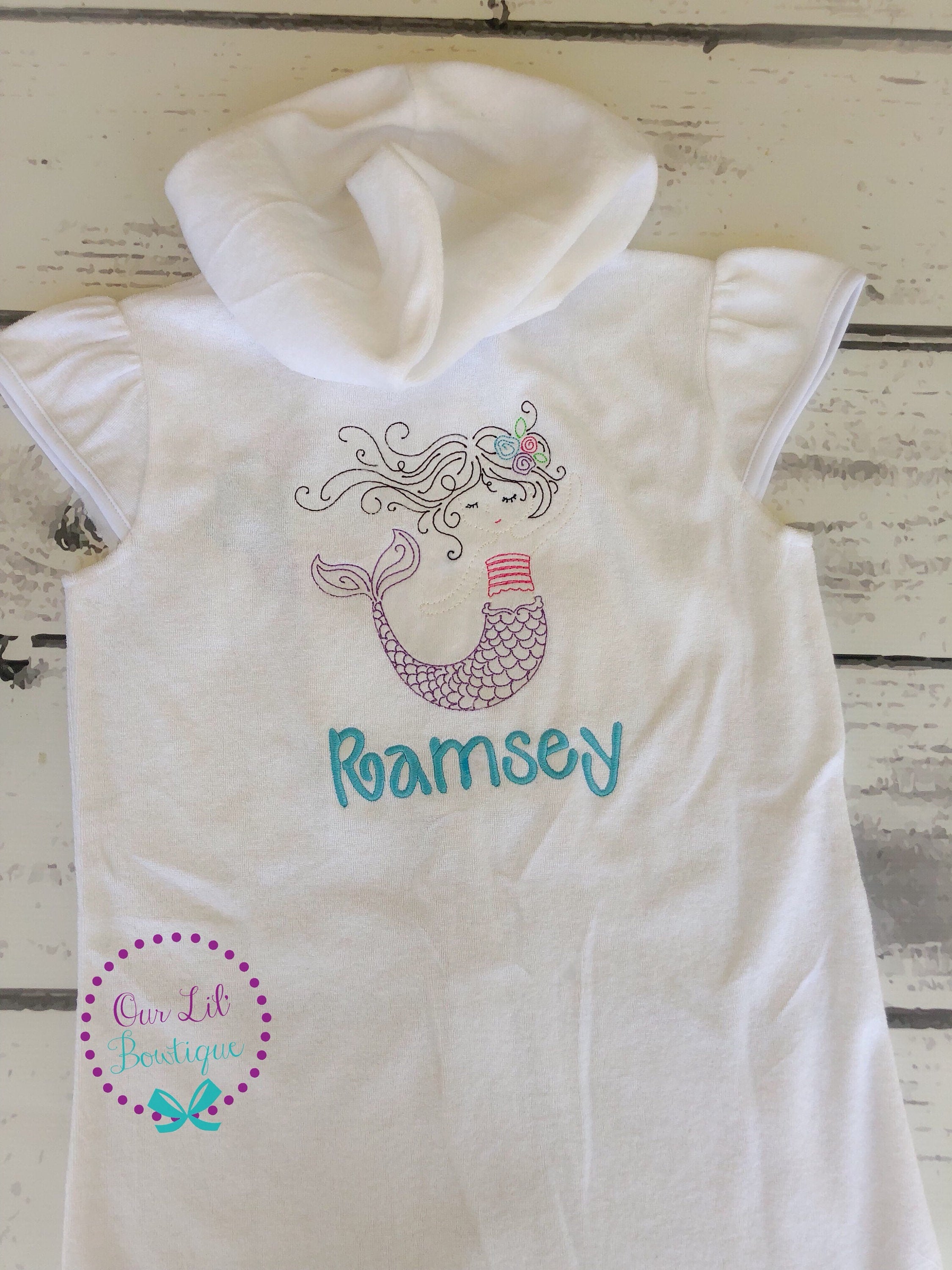 Personalized Mermaid Terry Cloth Cover Up: Toddler Swim, Dance Costume