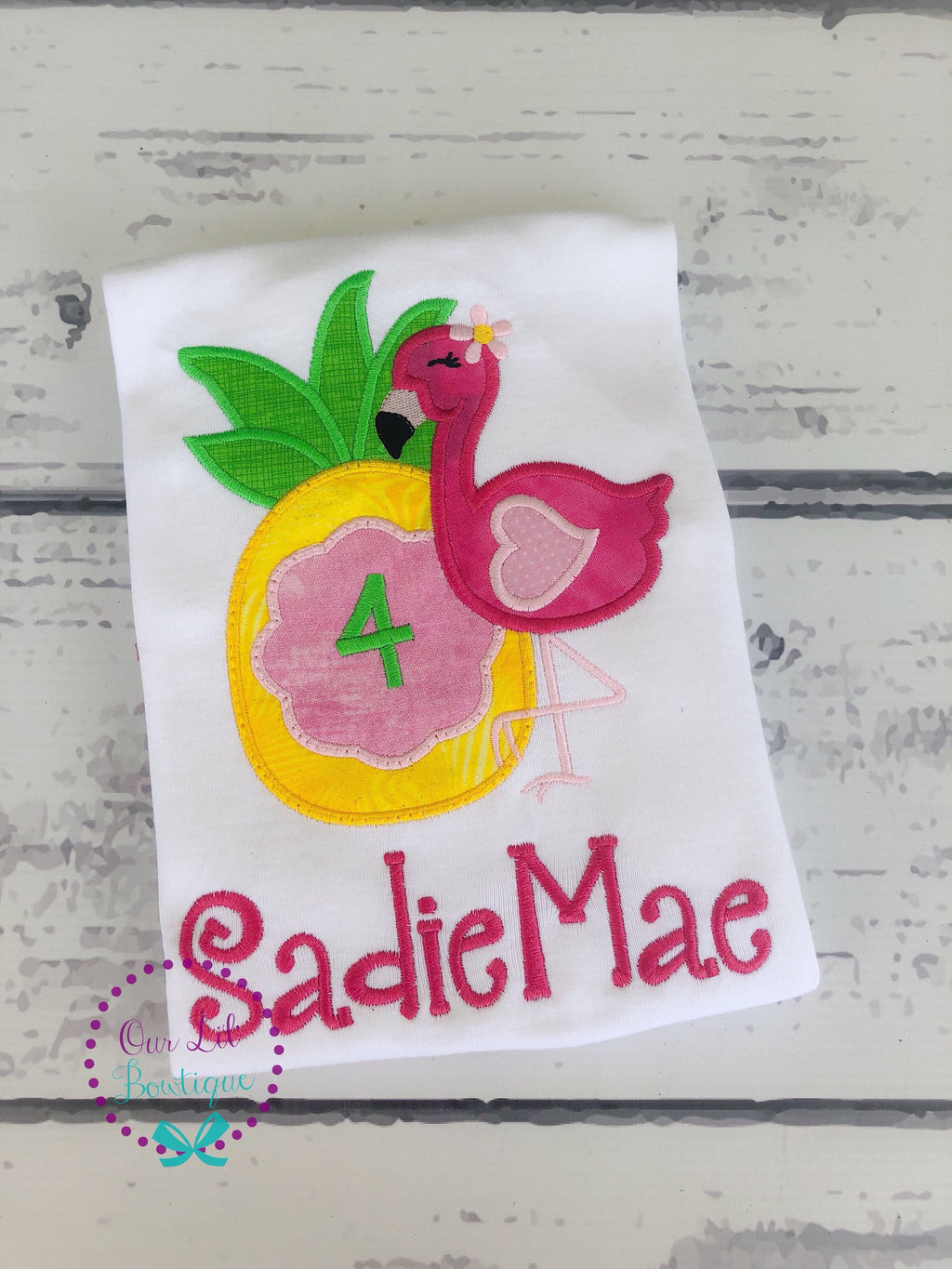 Personalized Flamingo Birthday Shirt: Pineapple Applique, Summer Outfit