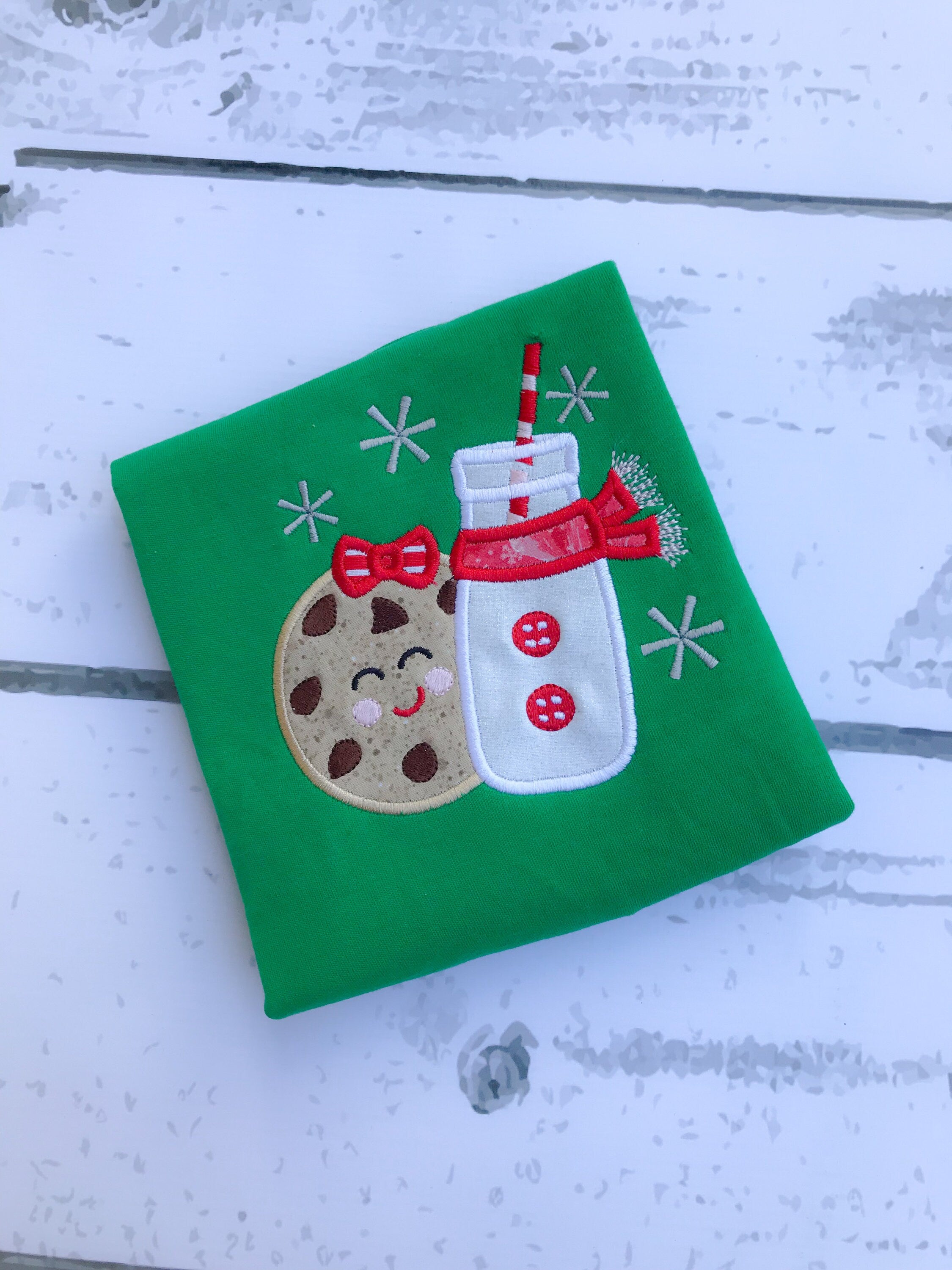Christmas Applique Shirt or Dress: Cookies and Milk Design