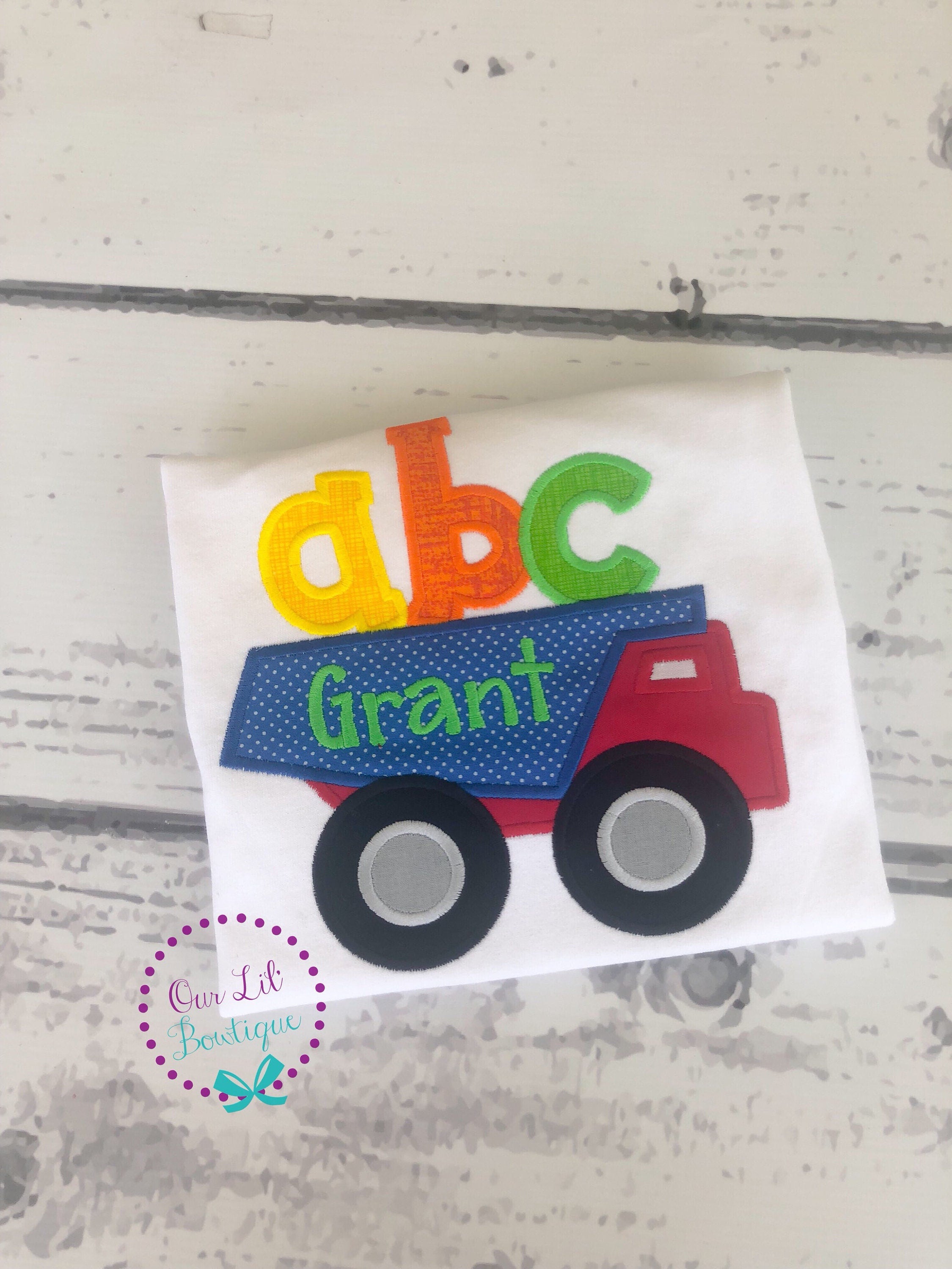 ABC Dump Truck Back to School Shirt - Embroidered Raglan Tee