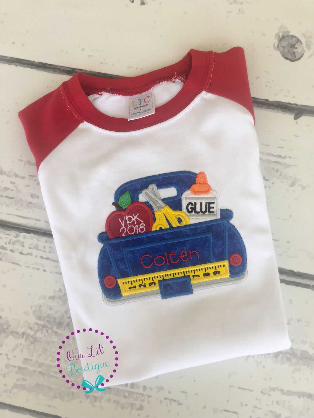 Personalized Back to School Shirt: Embroidered School Supply Truck