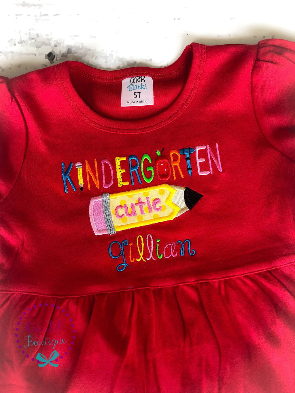 Embroidered Back to School Dress: Kindergarten Cutie Pencil Applique