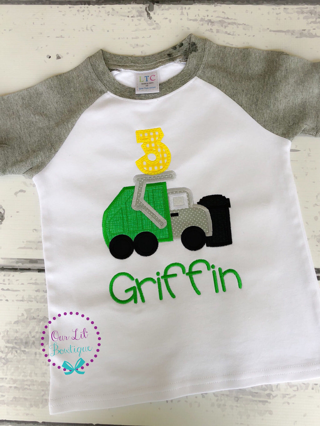Personalized Garbage Truck Birthday Shirt - Raglan Truck Tee