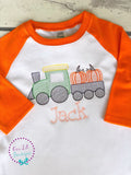Embroidered Pumpkin Train Thanksgiving Shirt - Personalized Raglan