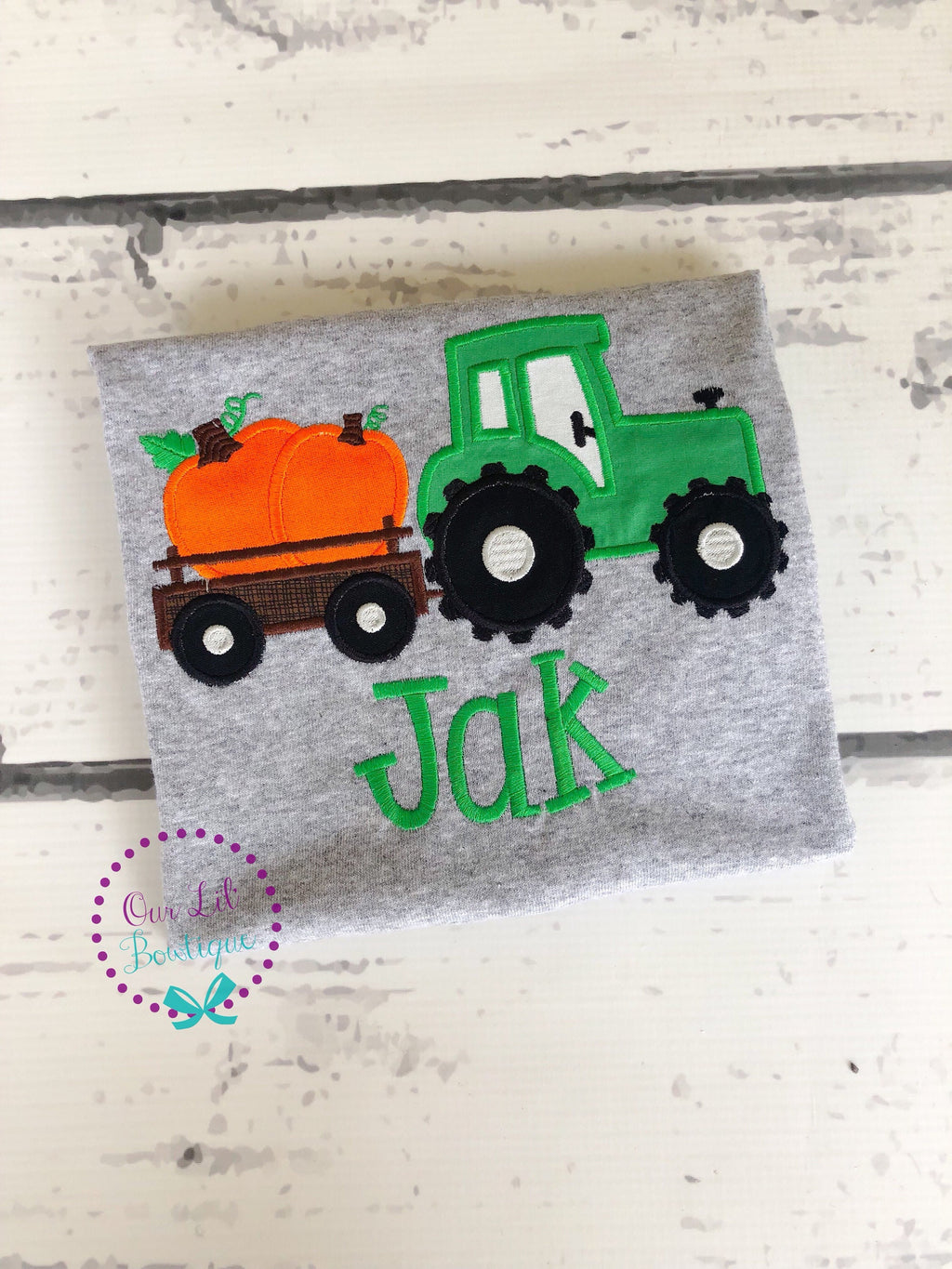 Embroidered Pumpkin Tractor Boys Shirt: Personalized Fall Birthday Tee