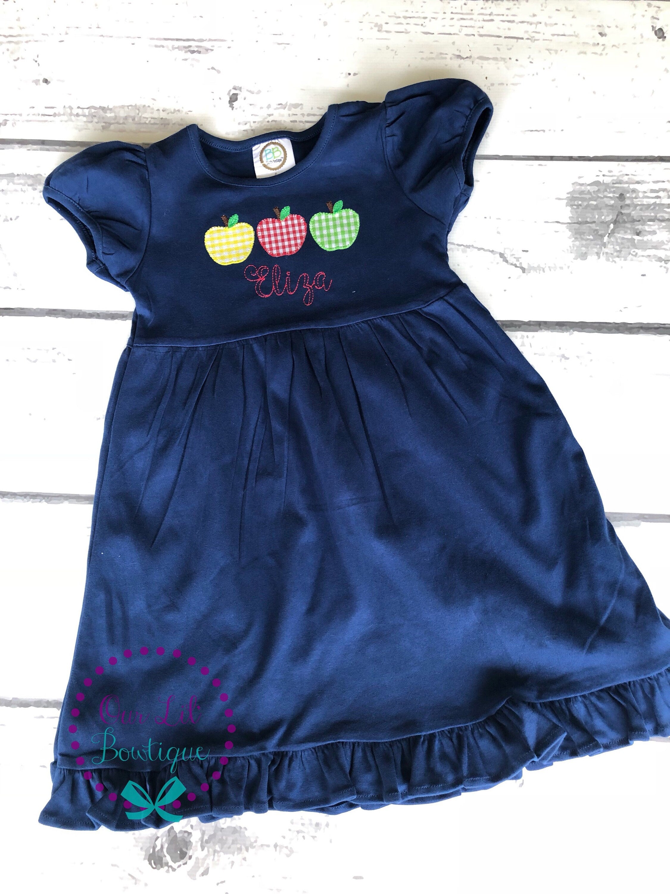 Apple School Dress - School Dress - Girls Apple Dress - Kindergarten Shirt -Preschool Dress-Monogram- Apples - Apple Shirt - Apple Picking